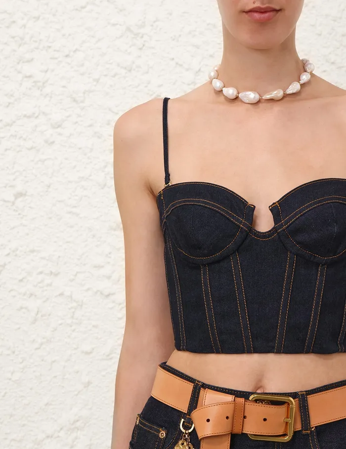 Women Zimmermann Denim Crush Denim Corset Top Night Sky