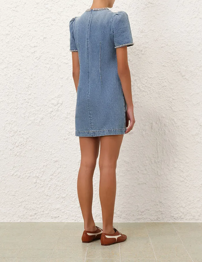 Women Zimmermann Denim Crush Embellished Denim Dress Blue Moon