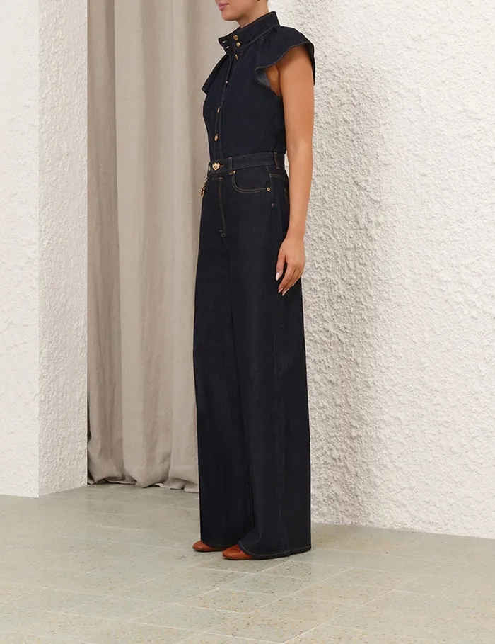 Women Zimmermann Denim Crush Flutter Sleeve Shirt Night Sky