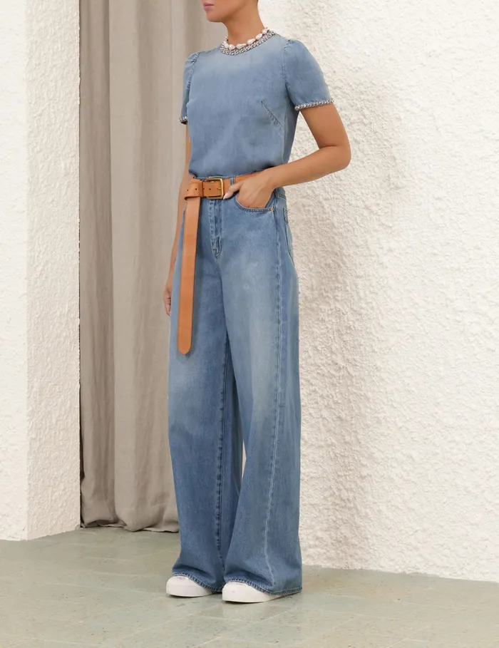 Women Zimmermann Denim Crush Straight Jean Blue Moon