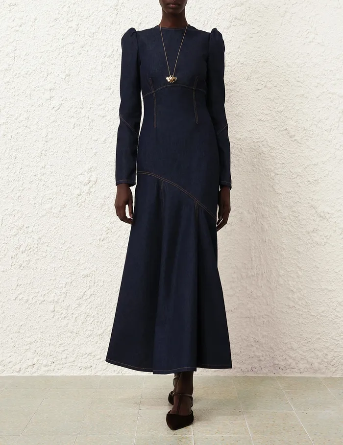 Women Zimmermann Denim Illustration Denim Maxi Dress Night Sky