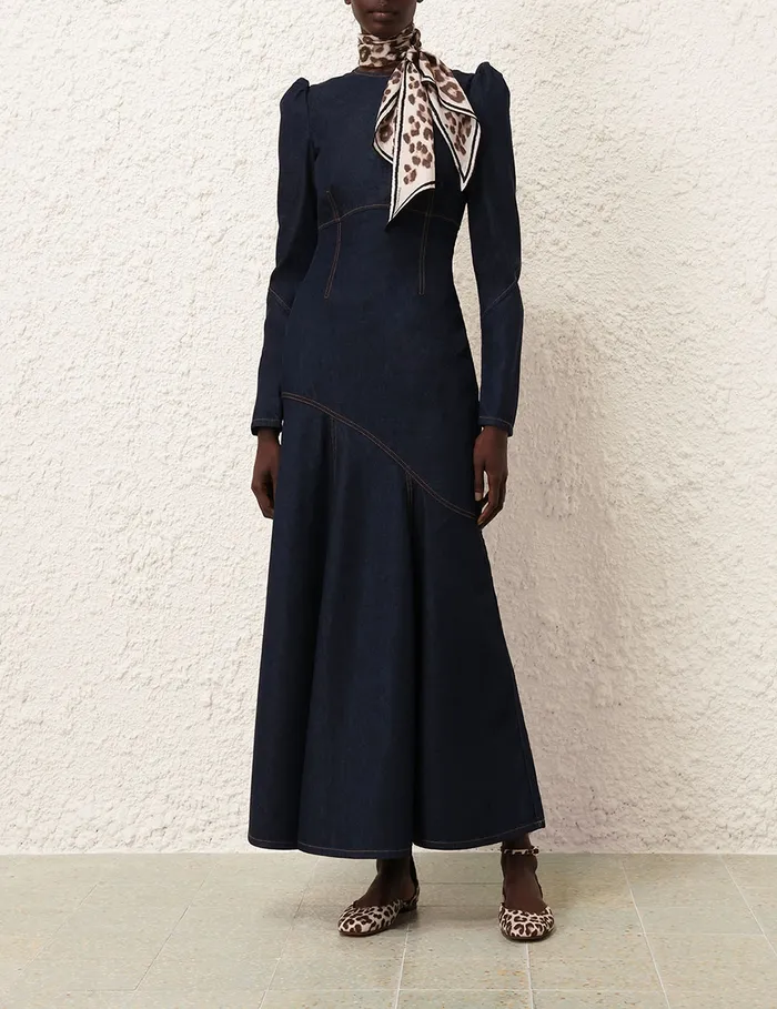Women Zimmermann Denim Illustration Denim Maxi Dress Night Sky