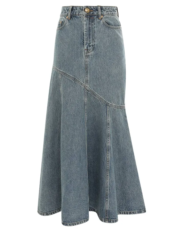 Women Zimmermann Denim Illustration Denim Midi Skirt Neptune