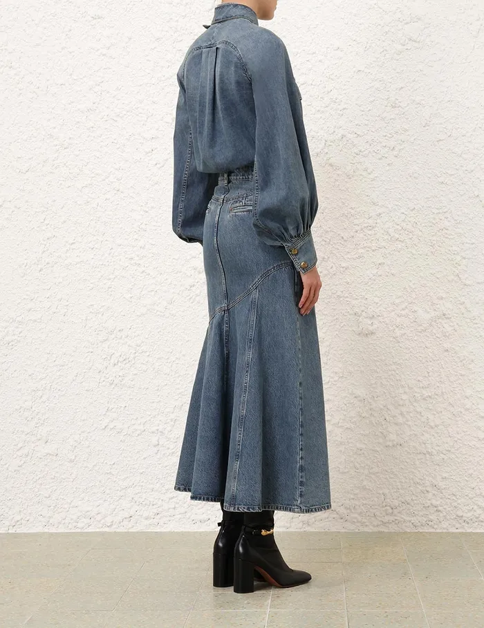 Women Zimmermann Denim Illustration Denim Midi Skirt Neptune