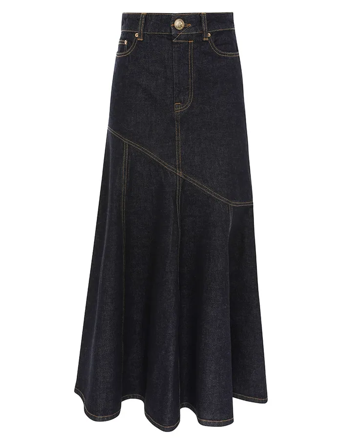 Women Zimmermann Denim Illustration Denim Midi Skirt Night Sky