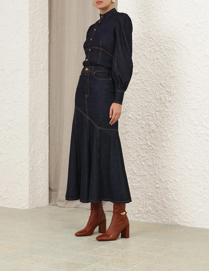 Women Zimmermann Denim Illustration Denim Midi Skirt Night Sky