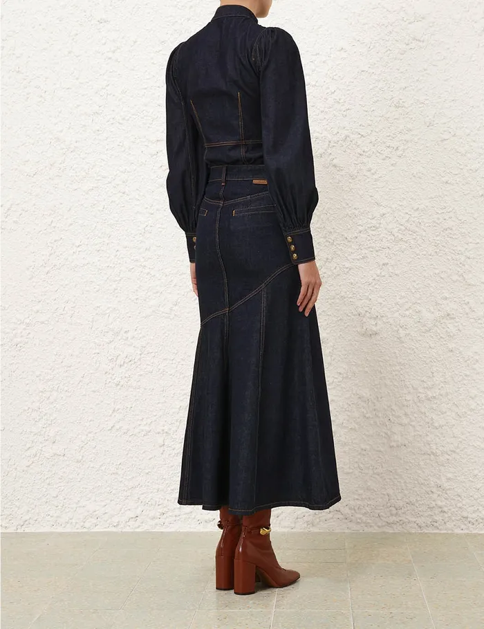Women Zimmermann Denim Illustration Denim Midi Skirt Night Sky