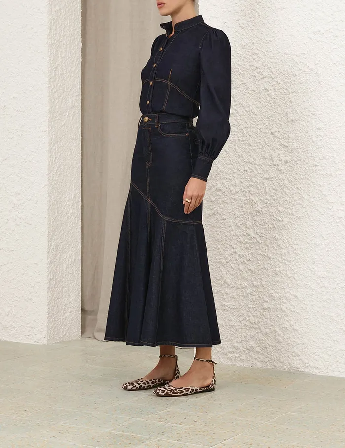 Women Zimmermann Denim Illustration Denim Midi Skirt Night Sky