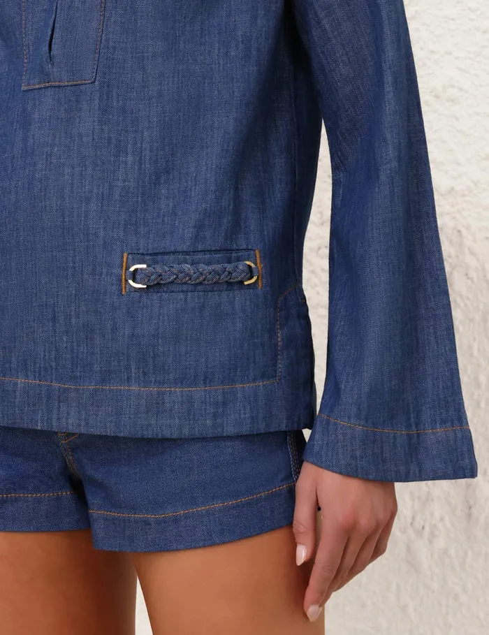 Women Zimmermann Denim Wylie Denim Tunic Top Railway Blue