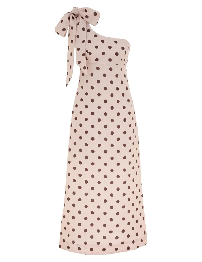 Women Zimmermann Dresses and Coverups Acacia One Shoulder Midi Dress Creamtan Dot
