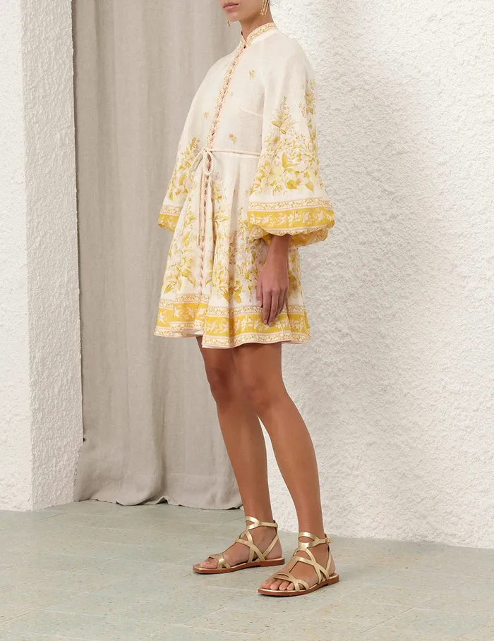 Women Zimmermann Dresses and Coverups Golden Buttoned Mini Dress Pinkgold Floral