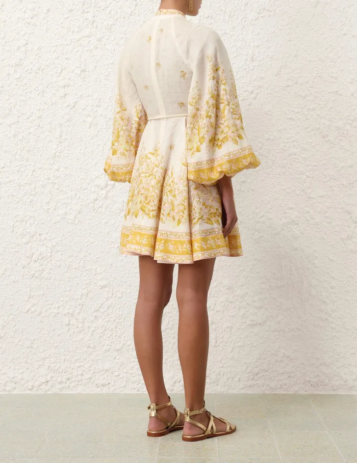 Women Zimmermann Dresses and Coverups Golden Buttoned Mini Dress Pinkgold Floral