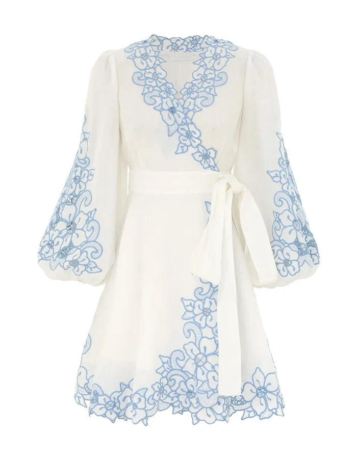 Women Zimmermann Dresses and Coverups Golden Embroidered Mini Dress Ivoryblue