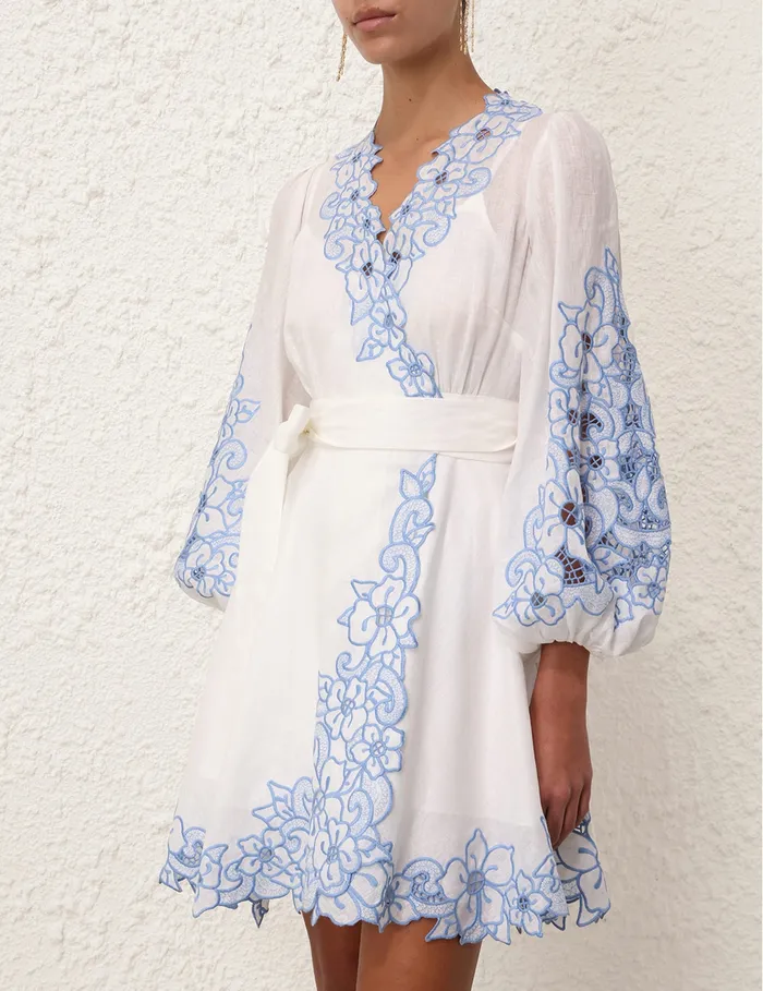 Women Zimmermann Dresses and Coverups Golden Embroidered Mini Dress Ivoryblue