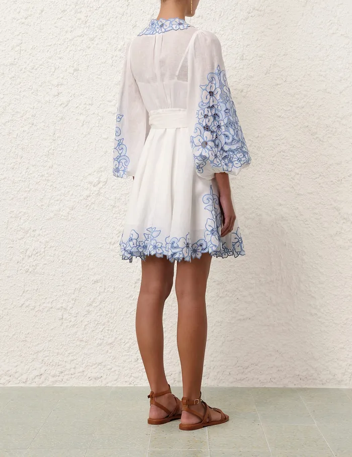 Women Zimmermann Dresses and Coverups Golden Embroidered Mini Dress Ivoryblue
