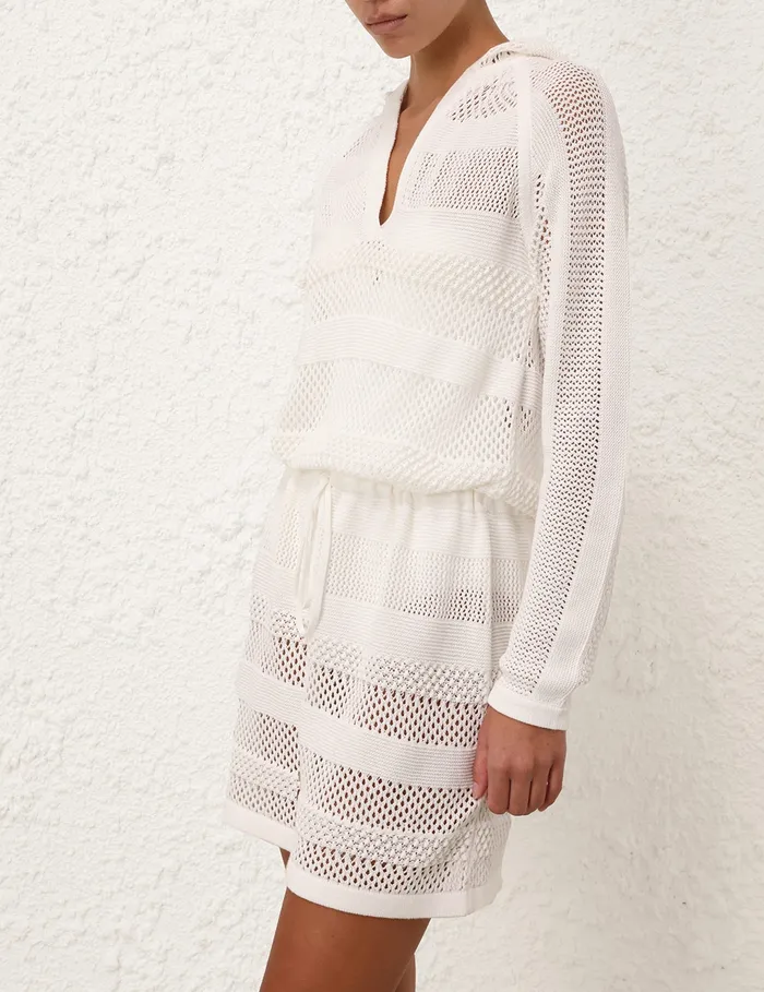 Women Zimmermann Dresses and Coverups Golden Hooded Mini Dress Ivory