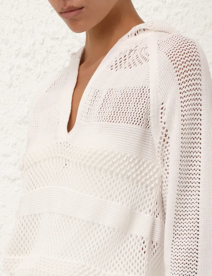 Women Zimmermann Dresses and Coverups Golden Hooded Mini Dress Ivory