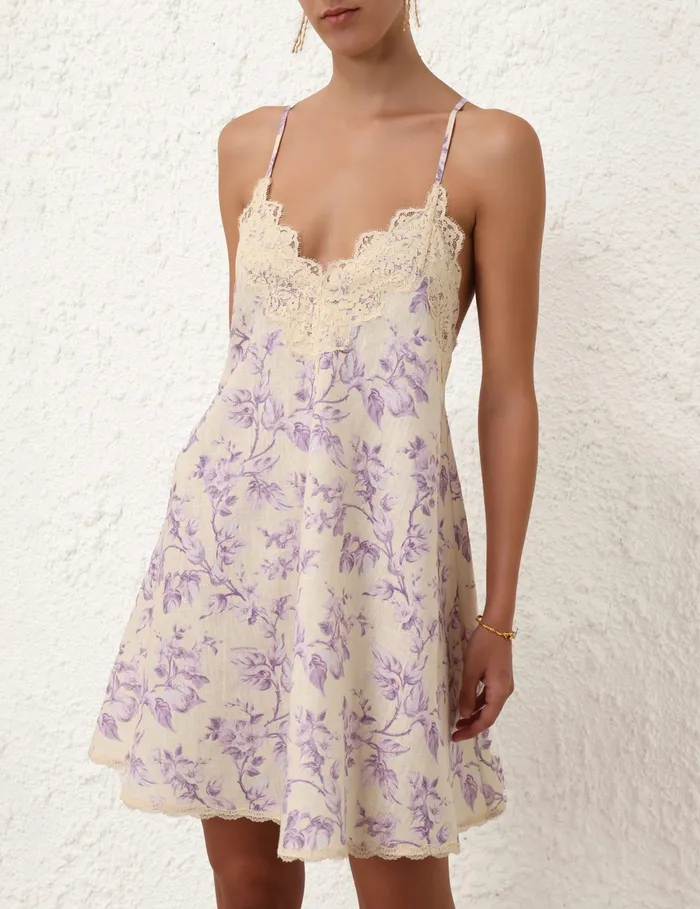 Women Zimmermann Dresses and Coverups Halliday Swing Mini Dress Yellowlilac Floral