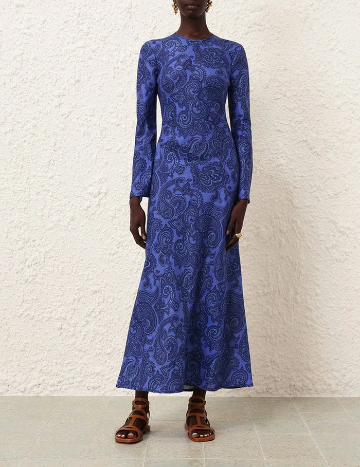 Women Zimmermann Dresses and Coverups Ottie Bias Backless Dress Blue Paisley