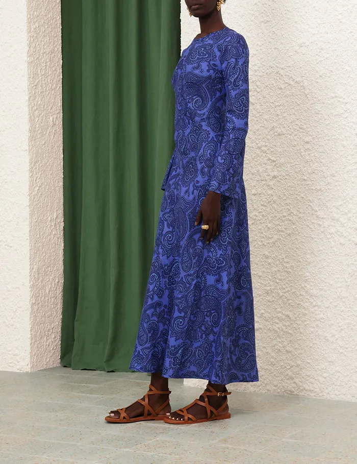 Women Zimmermann Dresses and Coverups Ottie Bias Backless Dress Blue Paisley