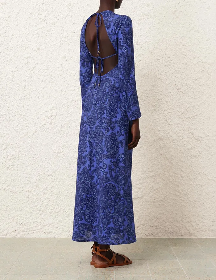 Women Zimmermann Dresses and Coverups Ottie Bias Backless Dress Blue Paisley