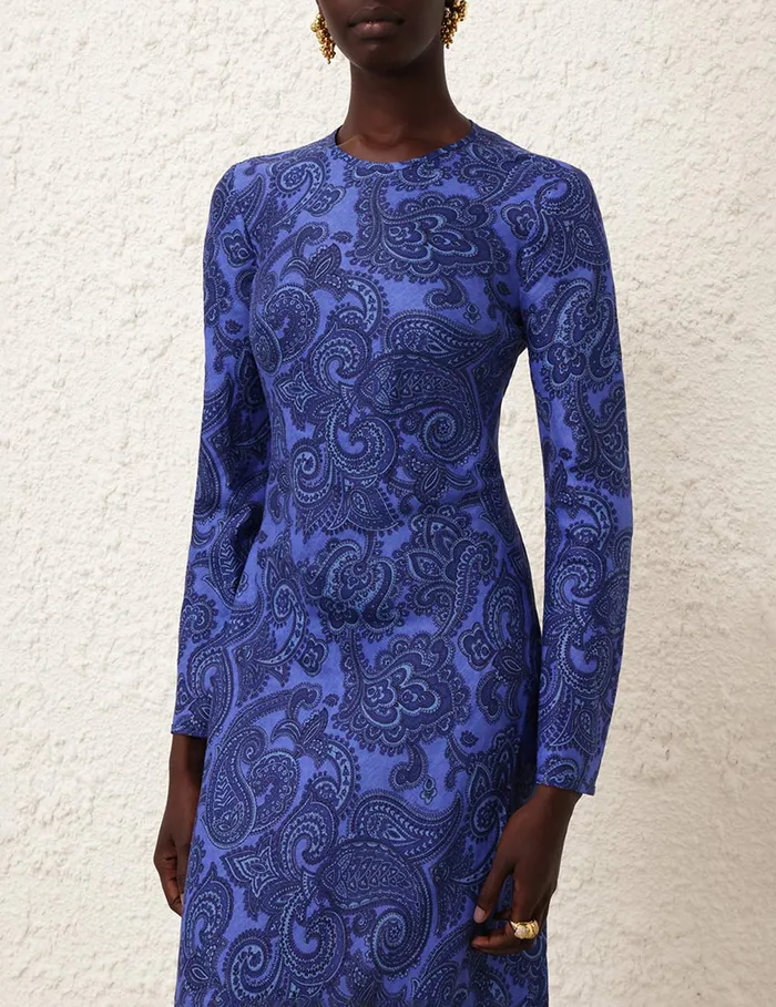Women Zimmermann Dresses and Coverups Ottie Bias Backless Dress Blue Paisley