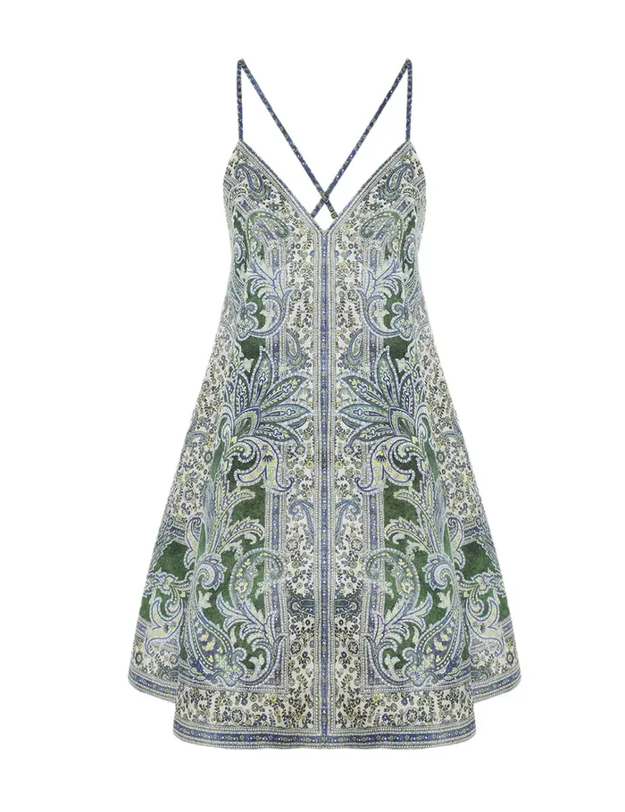 Women Zimmermann Dresses and Coverups Ottie Swing Mini Dress Green Paisley