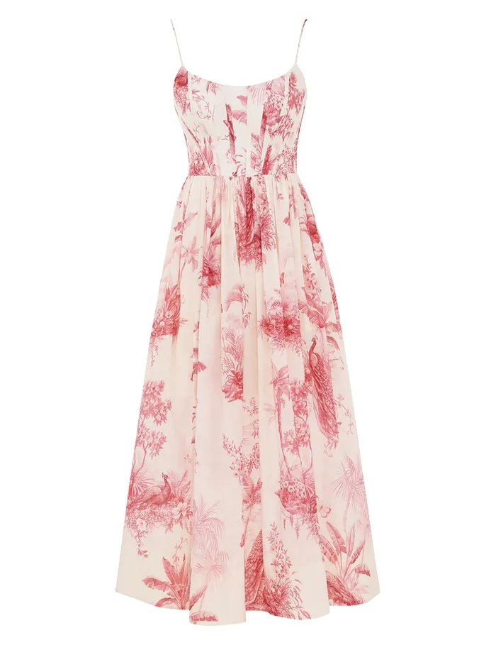 Women Zimmermann Dresses and Coverups Waverly Corset Midi Dress Pink Palm