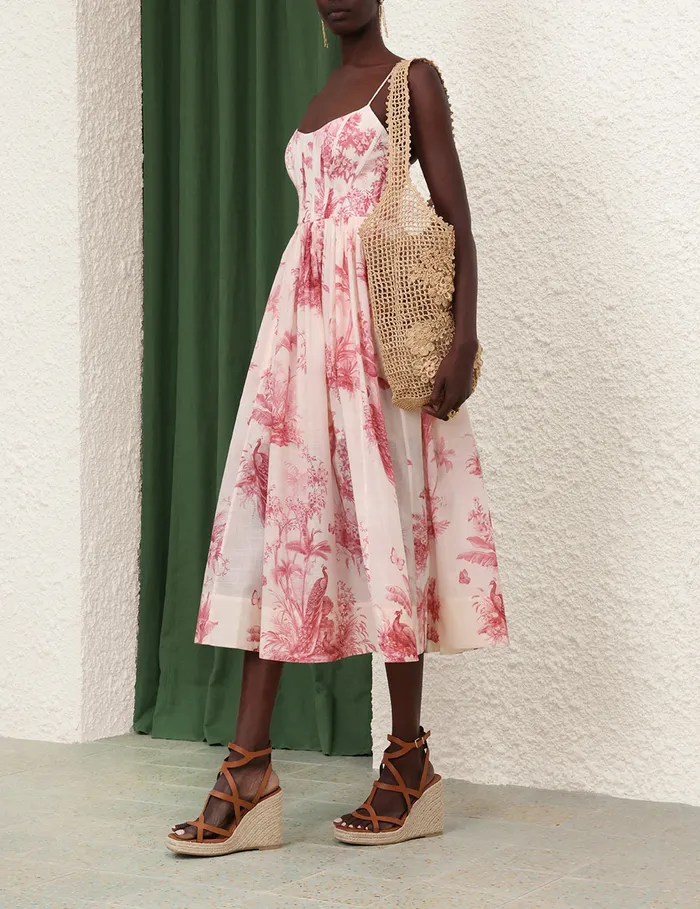 Women Zimmermann Dresses and Coverups Waverly Corset Midi Dress Pink Palm