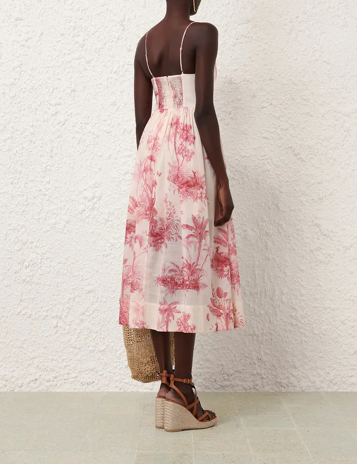 Women Zimmermann Dresses and Coverups Waverly Corset Midi Dress Pink Palm
