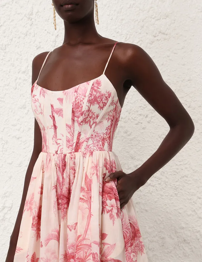Women Zimmermann Dresses and Coverups Waverly Corset Midi Dress Pink Palm