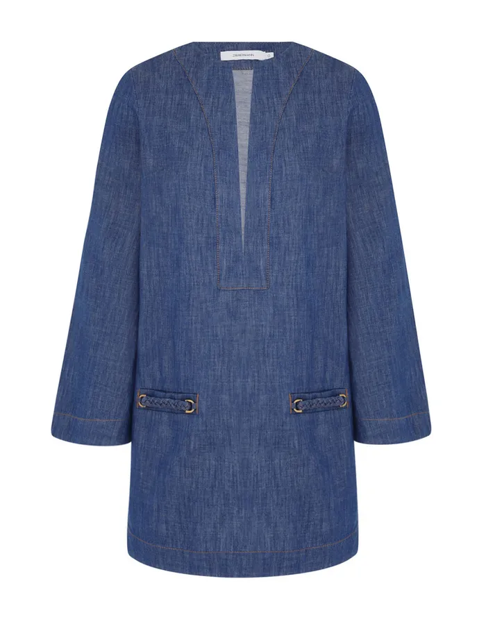 Women Zimmermann Dresses and Coverups Wylie Denim Tunic Dress Railway Blue