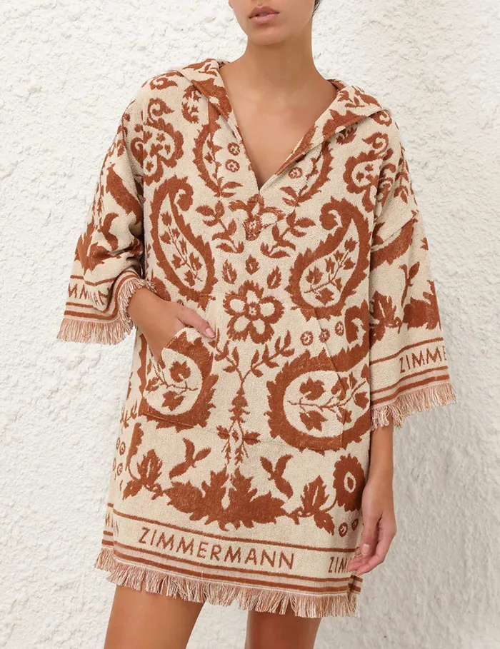 Women Zimmermann Dresses and Coverups Wylie Hooded Toweling Dress Creamtan