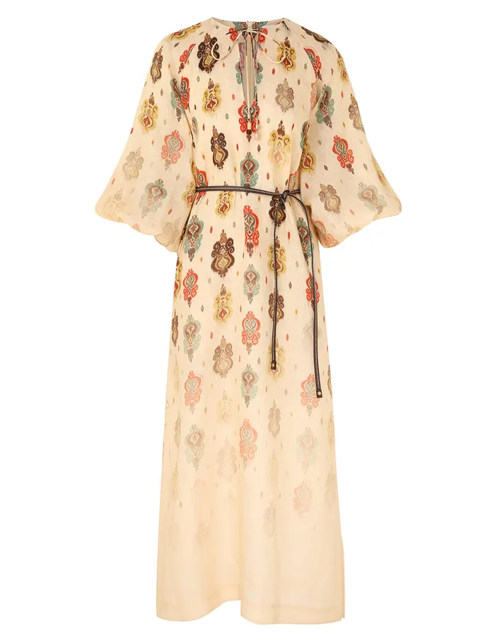 Women Zimmermann Dresses and Coverups Wylie Midi Dress Tan Ikat