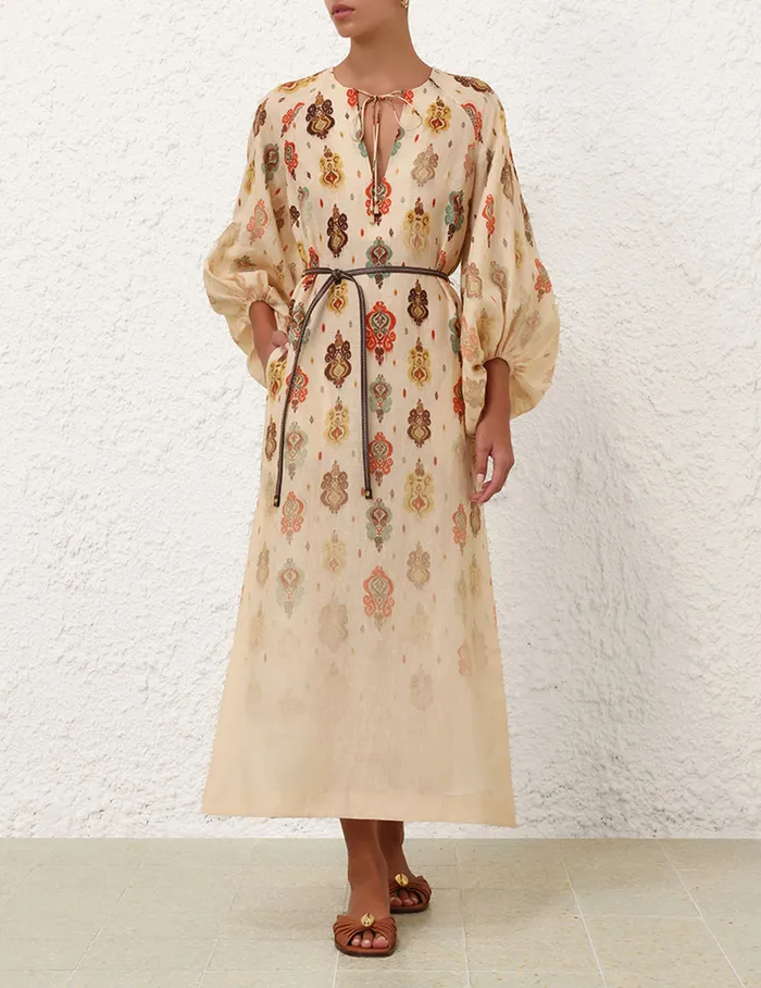 Women Zimmermann Dresses and Coverups Wylie Midi Dress Tan Ikat