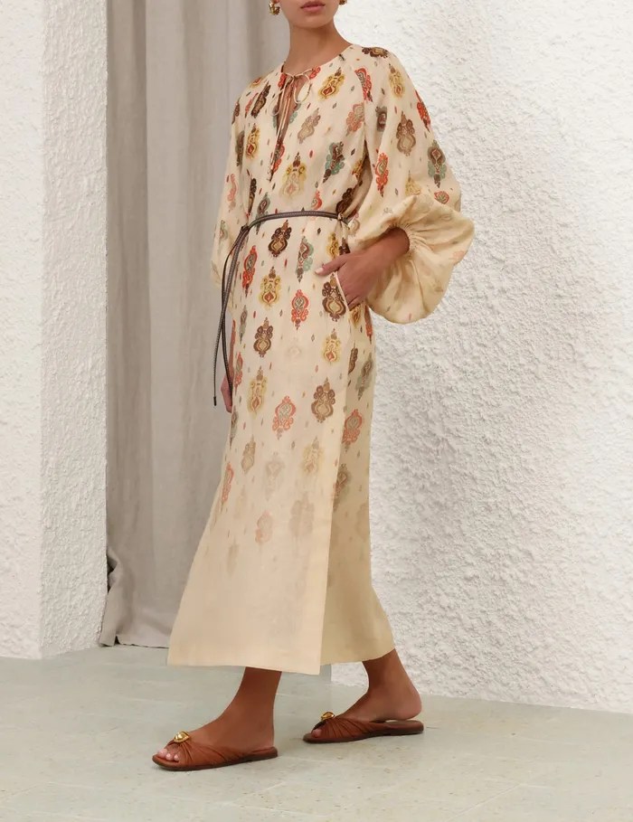 Women Zimmermann Dresses and Coverups Wylie Midi Dress Tan Ikat