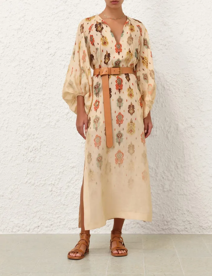 Women Zimmermann Dresses and Coverups Wylie Midi Dress Tan Ikat