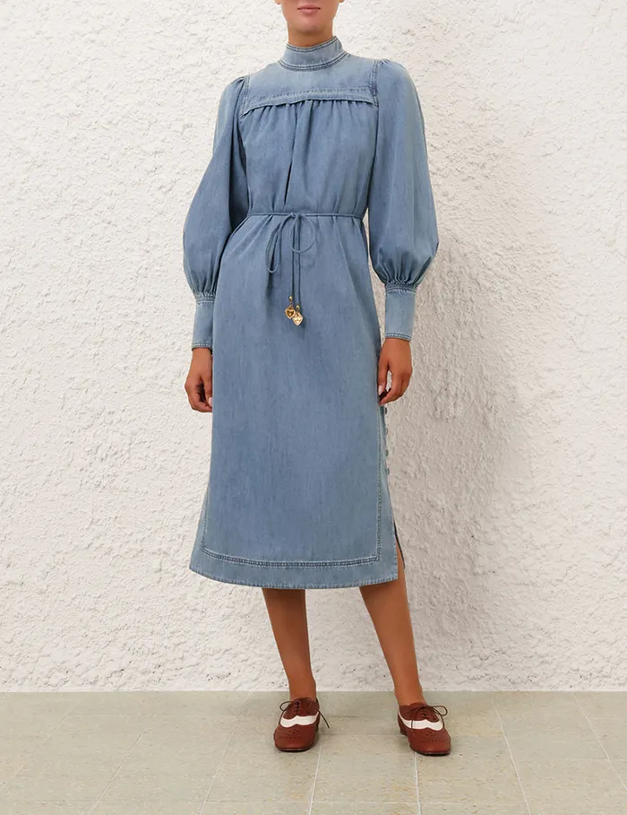 Women Zimmermann Dresses Crush Denim Midi Dress Blue Moon
