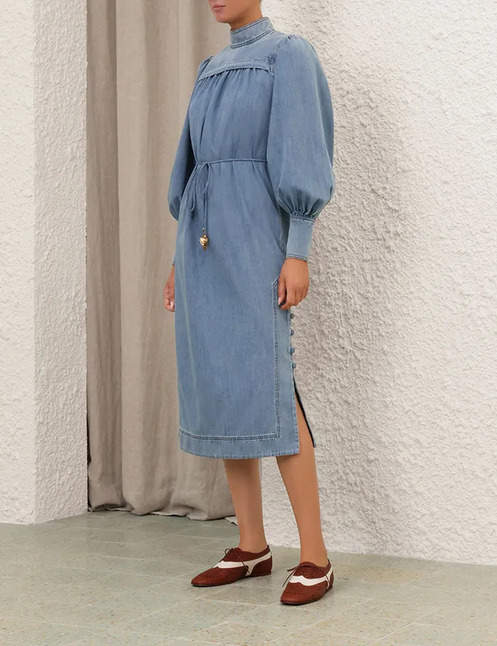 Women Zimmermann Dresses Crush Denim Midi Dress Blue Moon