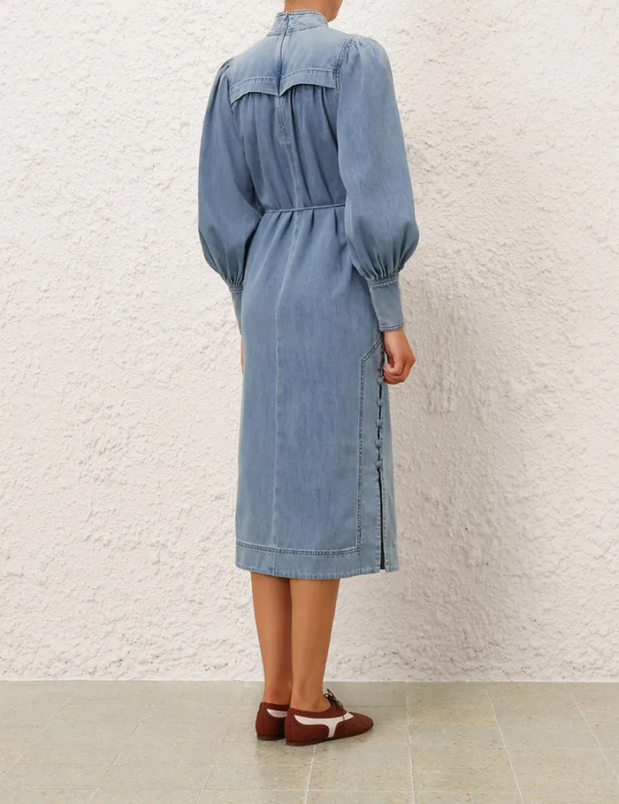 Women Zimmermann Dresses Crush Denim Midi Dress Blue Moon