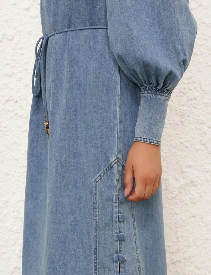 Women Zimmermann Dresses Crush Denim Midi Dress Blue Moon