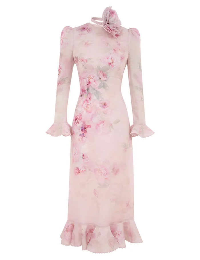 Women Zimmermann Dresses Crush Flower Midi Dress Pink Floral
