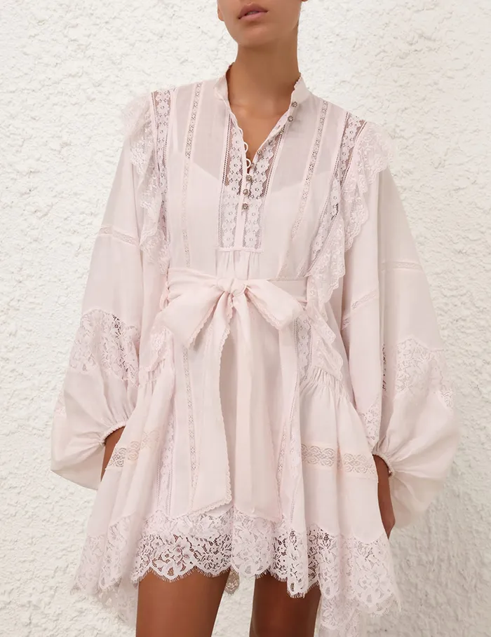 Women Zimmermann Dresses Crush Lace Billow Mini Dress Shell
