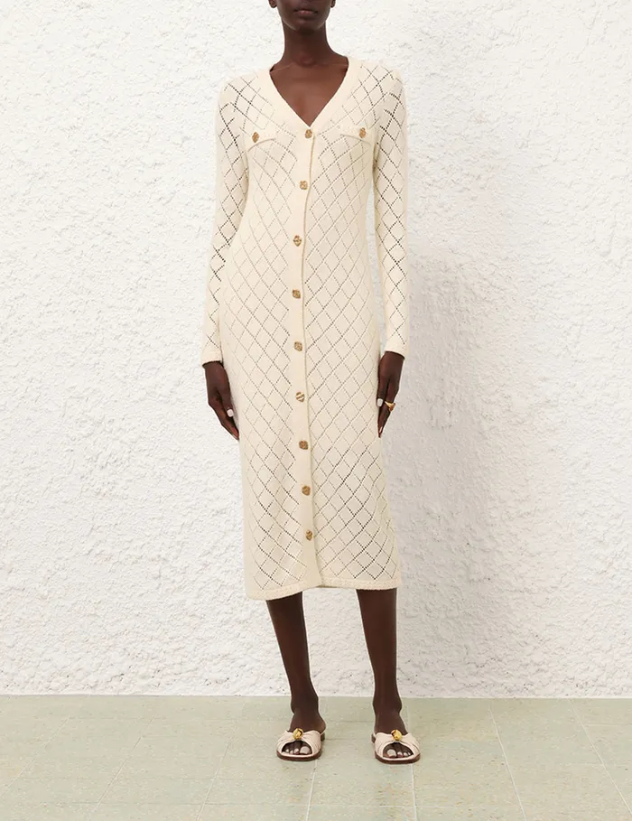 Women Zimmermann Dresses Crush Pointelle Midi Dress Cream