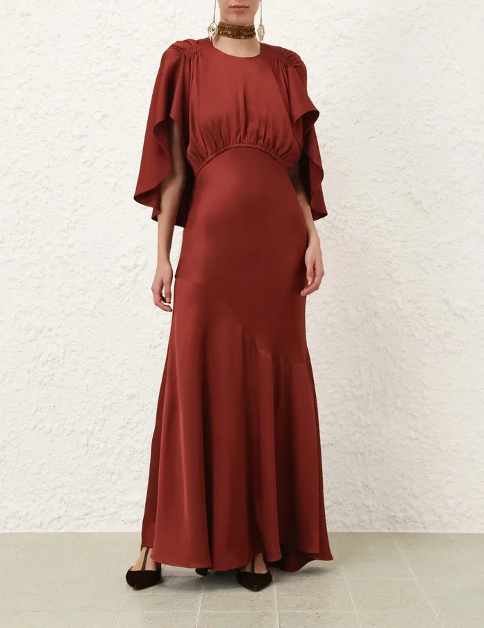Women Zimmermann Dresses Eden Cascading Midi Dress Chestnut