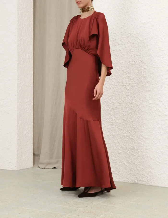 Women Zimmermann Dresses Eden Cascading Midi Dress Chestnut