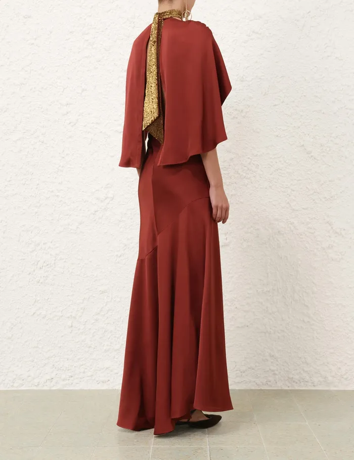 Women Zimmermann Dresses Eden Cascading Midi Dress Chestnut