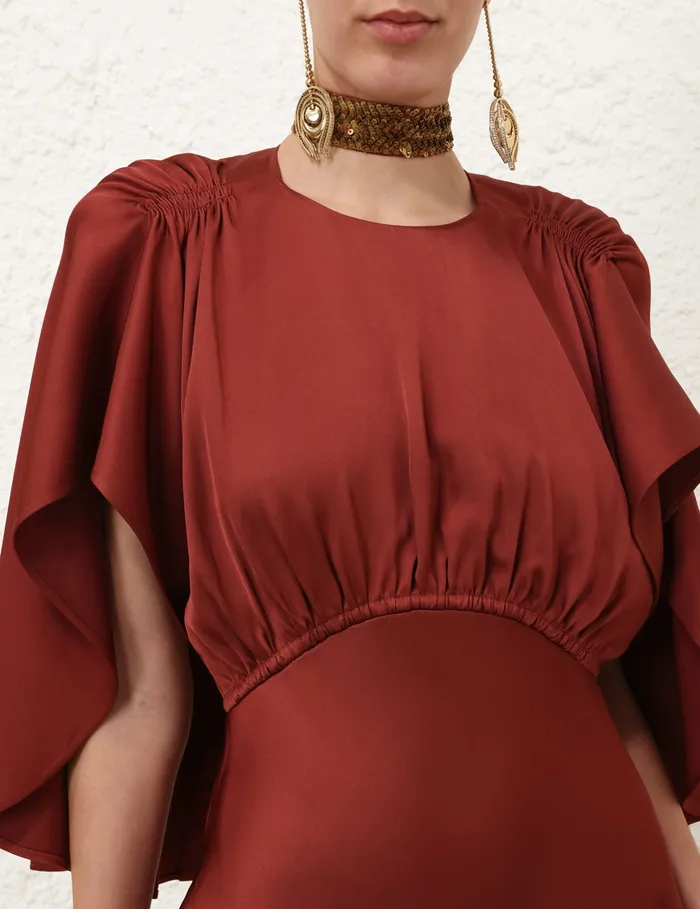 Women Zimmermann Dresses Eden Cascading Midi Dress Chestnut