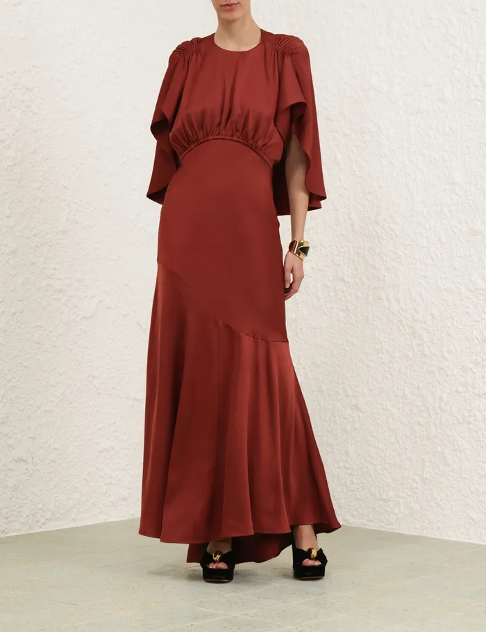 Women Zimmermann Dresses Eden Cascading Midi Dress Chestnut