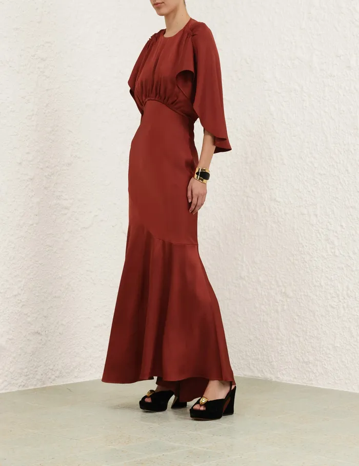 Women Zimmermann Dresses Eden Cascading Midi Dress Chestnut